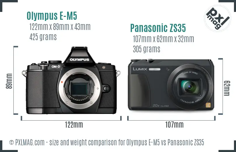 Olympus E-M5 vs Panasonic ZS35 size comparison
