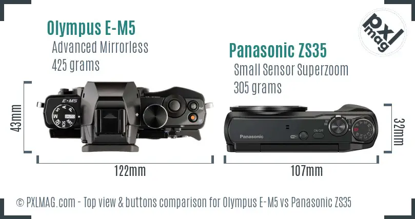 Olympus E-M5 vs Panasonic ZS35 top view buttons comparison