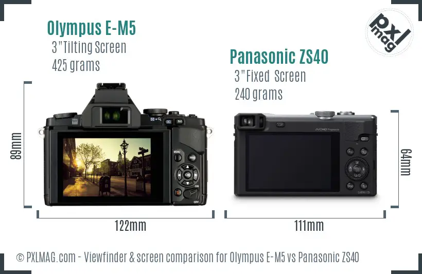 Olympus E-M5 vs Panasonic ZS40 Screen and Viewfinder comparison