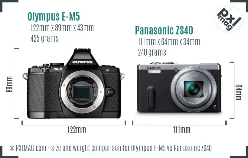 Olympus E-M5 vs Panasonic ZS40 size comparison