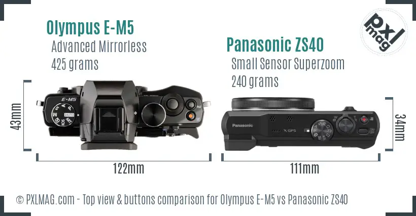 Olympus E-M5 vs Panasonic ZS40 top view buttons comparison