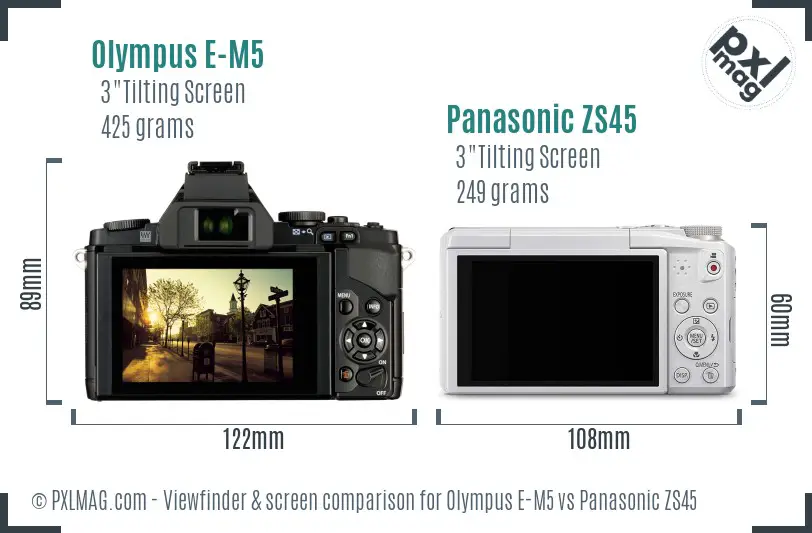 Olympus E-M5 vs Panasonic ZS45 Screen and Viewfinder comparison