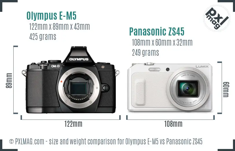Olympus E-M5 vs Panasonic ZS45 size comparison