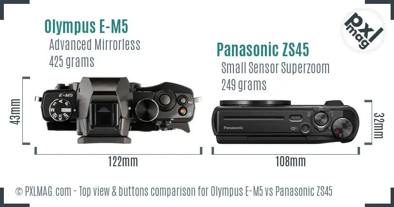 Olympus E-M5 vs Panasonic ZS45 top view buttons comparison
