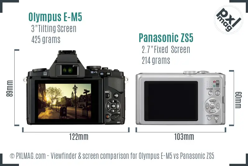 Olympus E-M5 vs Panasonic ZS5 Screen and Viewfinder comparison