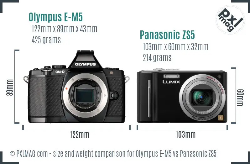 Olympus E-M5 vs Panasonic ZS5 size comparison