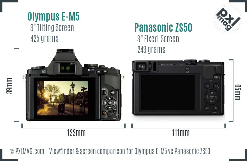 Olympus E-M5 vs Panasonic ZS50 Screen and Viewfinder comparison
