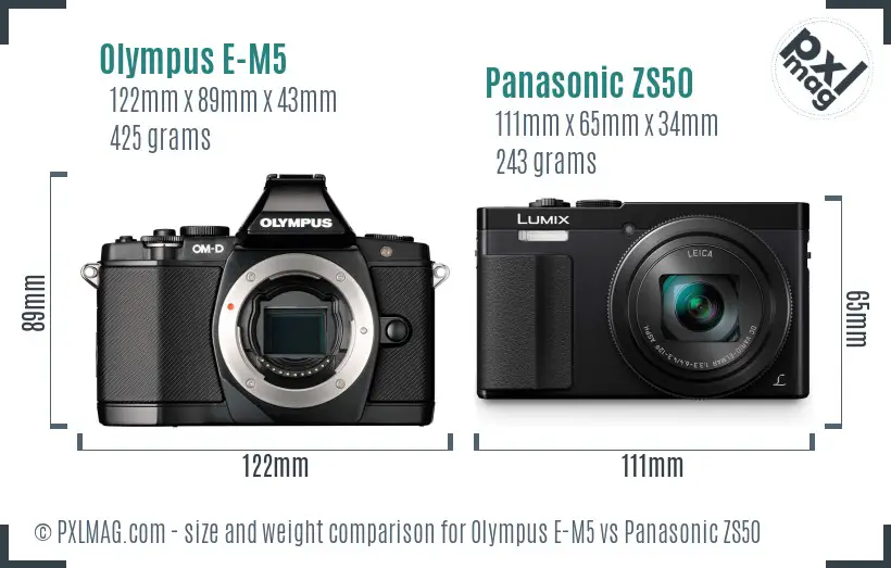 Olympus E-M5 vs Panasonic ZS50 size comparison