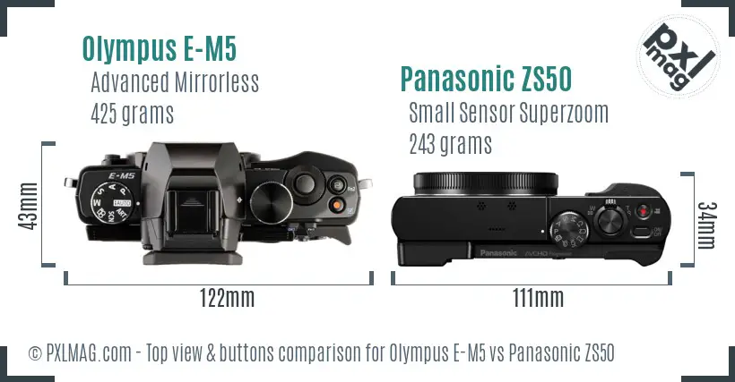 Olympus E-M5 vs Panasonic ZS50 top view buttons comparison