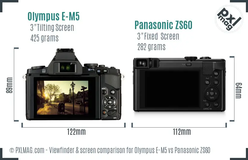 Olympus E-M5 vs Panasonic ZS60 Screen and Viewfinder comparison