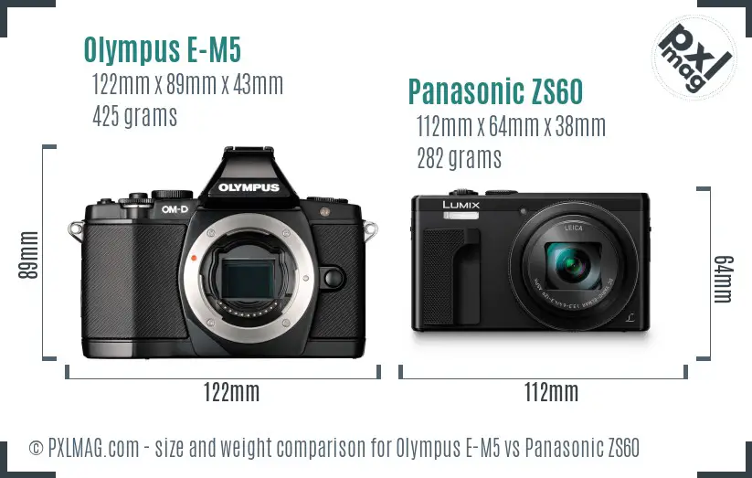 Olympus E-M5 vs Panasonic ZS60 size comparison