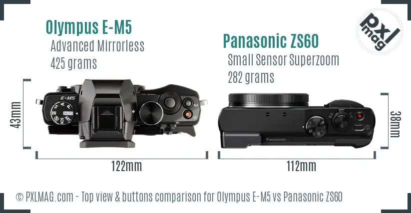 Olympus E-M5 vs Panasonic ZS60 top view buttons comparison