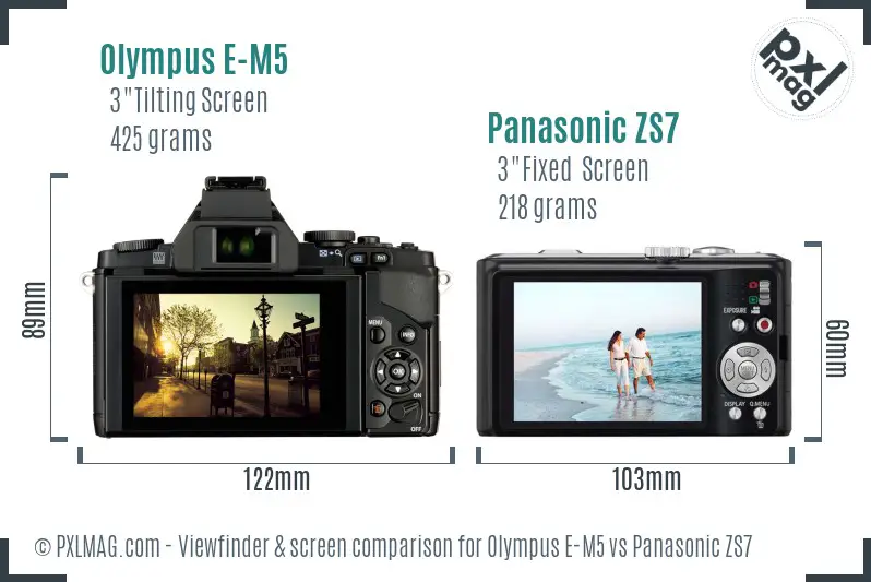 Olympus E-M5 vs Panasonic ZS7 Screen and Viewfinder comparison