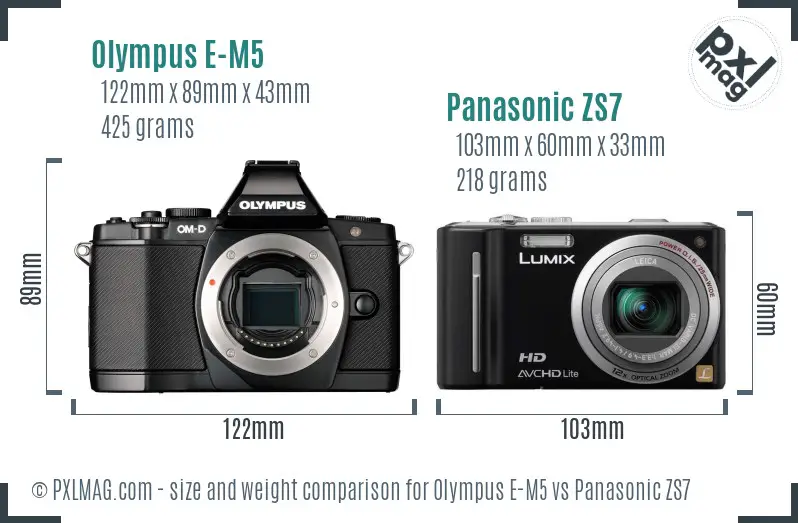 Olympus E-M5 vs Panasonic ZS7 size comparison