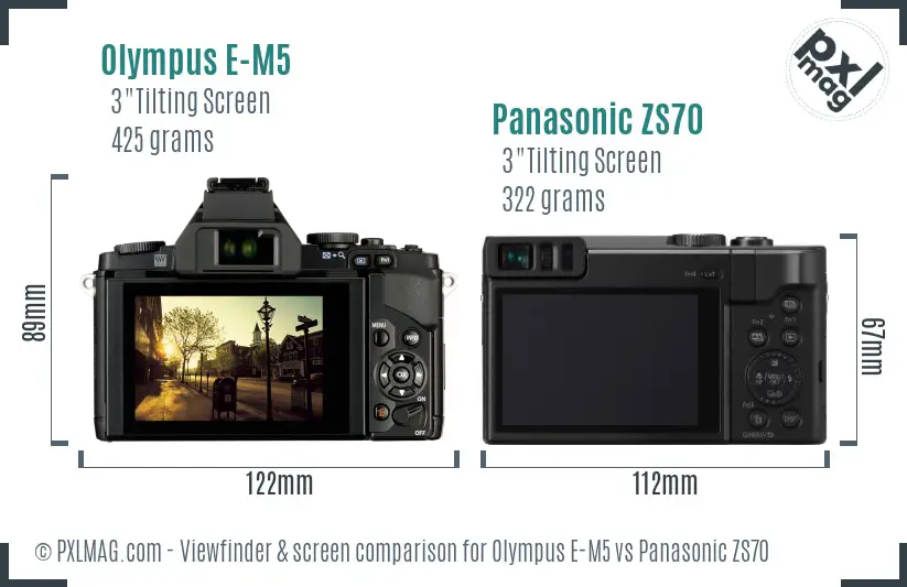 Olympus E-M5 vs Panasonic ZS70 Screen and Viewfinder comparison