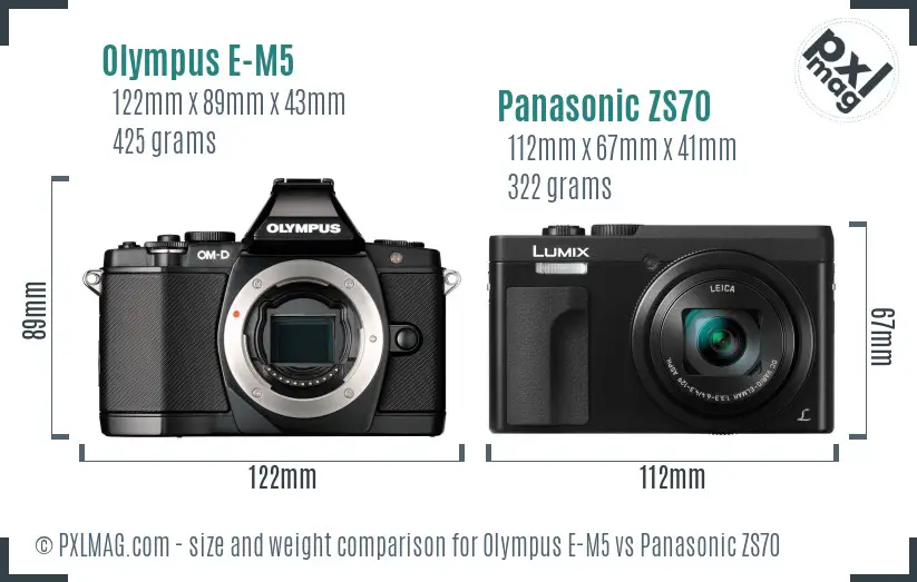 Olympus E-M5 vs Panasonic ZS70 size comparison