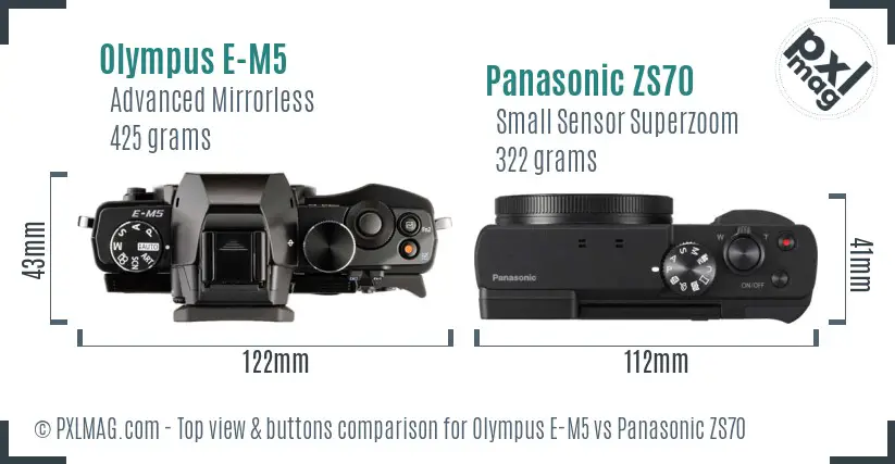 Olympus E-M5 vs Panasonic ZS70 top view buttons comparison