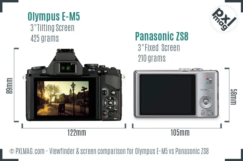 Olympus E-M5 vs Panasonic ZS8 Screen and Viewfinder comparison