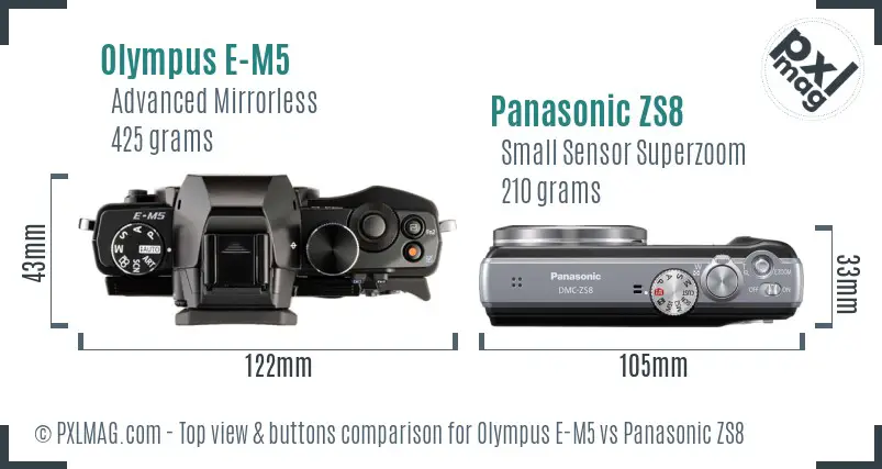 Olympus E-M5 vs Panasonic ZS8 top view buttons comparison