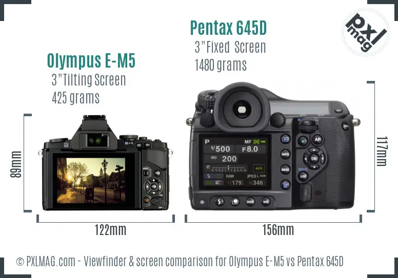Olympus E-M5 vs Pentax 645D Screen and Viewfinder comparison