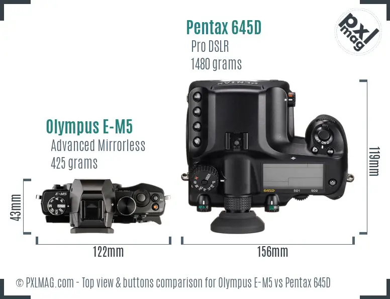 Olympus E-M5 vs Pentax 645D top view buttons comparison