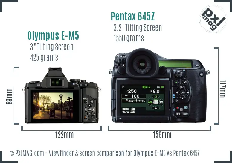Olympus E-M5 vs Pentax 645Z Screen and Viewfinder comparison