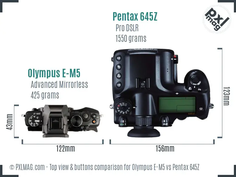 Olympus E-M5 vs Pentax 645Z top view buttons comparison