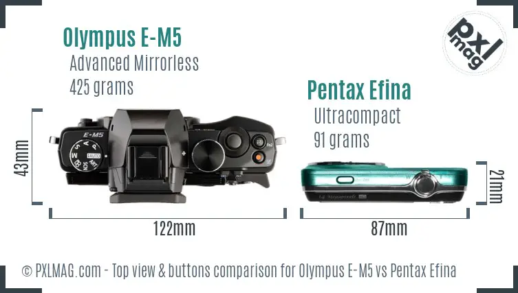 Olympus E-M5 vs Pentax Efina top view buttons comparison