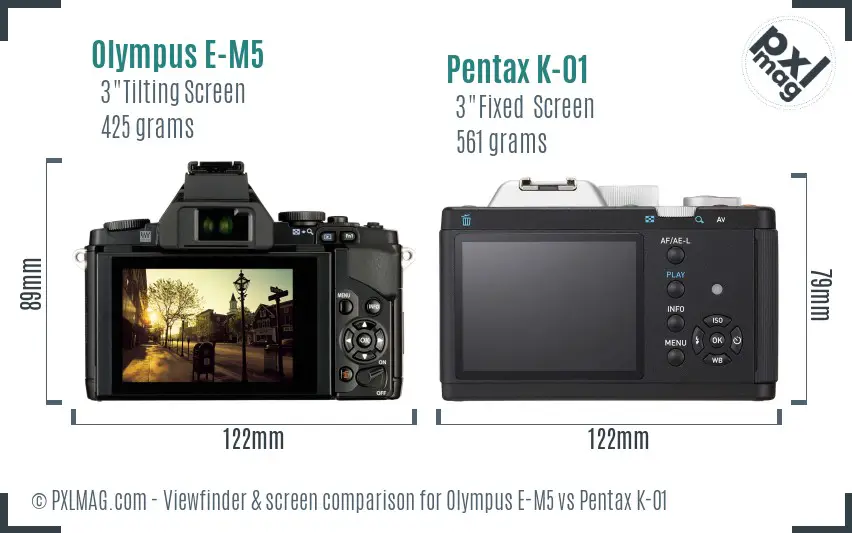 Olympus E-M5 vs Pentax K-01 Screen and Viewfinder comparison
