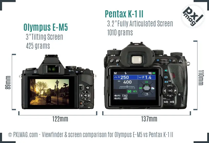 Olympus E-M5 vs Pentax K-1 II Screen and Viewfinder comparison