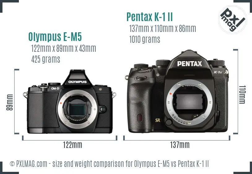 Olympus E-M5 vs Pentax K-1 II size comparison