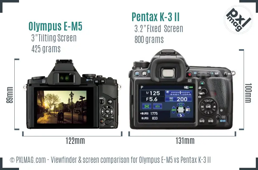 Olympus E-M5 vs Pentax K-3 II Screen and Viewfinder comparison