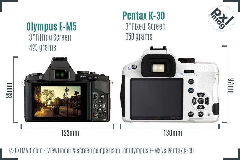 Olympus E-M5 vs Pentax K-30 Screen and Viewfinder comparison