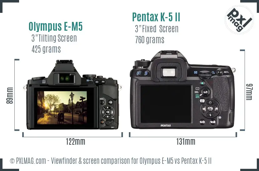 Olympus E-M5 vs Pentax K-5 II Screen and Viewfinder comparison