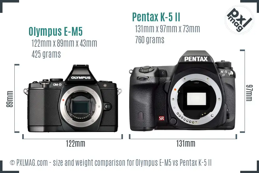 Olympus E-M5 vs Pentax K-5 II size comparison