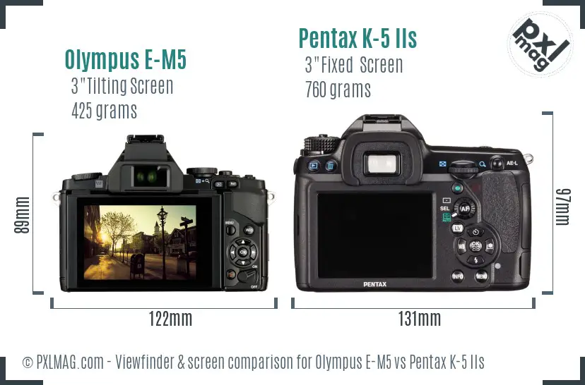 Olympus E-M5 vs Pentax K-5 IIs Screen and Viewfinder comparison