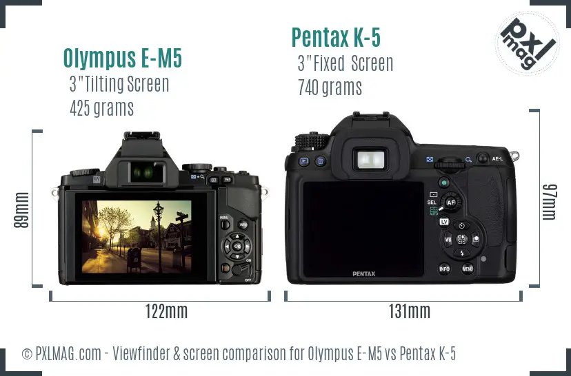 Olympus E-M5 vs Pentax K-5 Screen and Viewfinder comparison