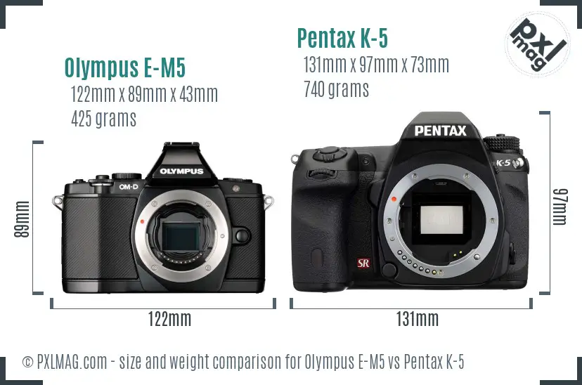 Olympus E-M5 vs Pentax K-5 size comparison