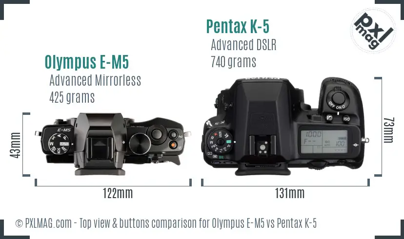 Olympus E-M5 vs Pentax K-5 top view buttons comparison