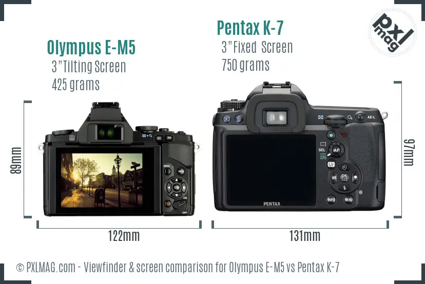 Olympus E-M5 vs Pentax K-7 Screen and Viewfinder comparison