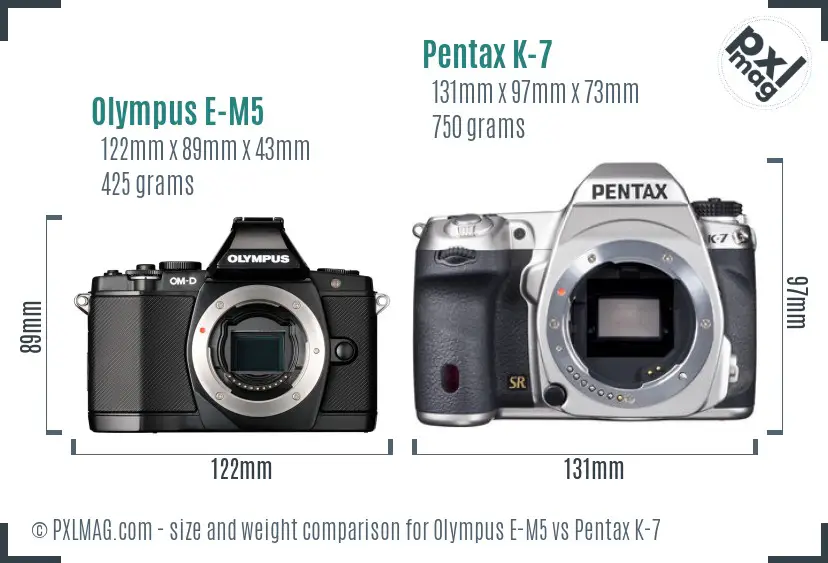 Olympus E-M5 vs Pentax K-7 size comparison