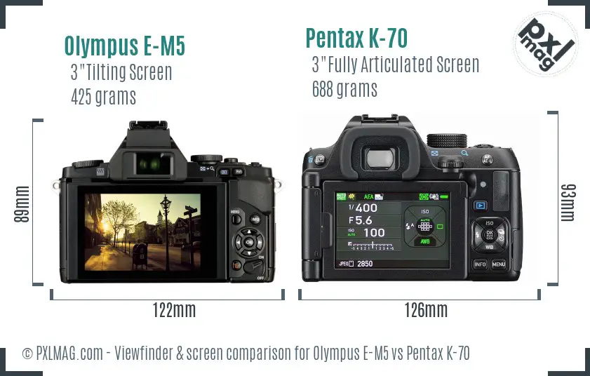 Olympus E-M5 vs Pentax K-70 Screen and Viewfinder comparison