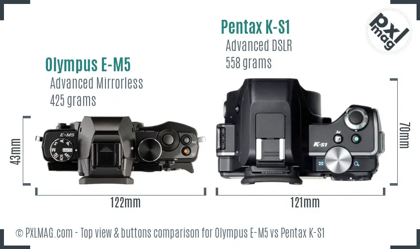 Olympus E-M5 vs Pentax K-S1 top view buttons comparison