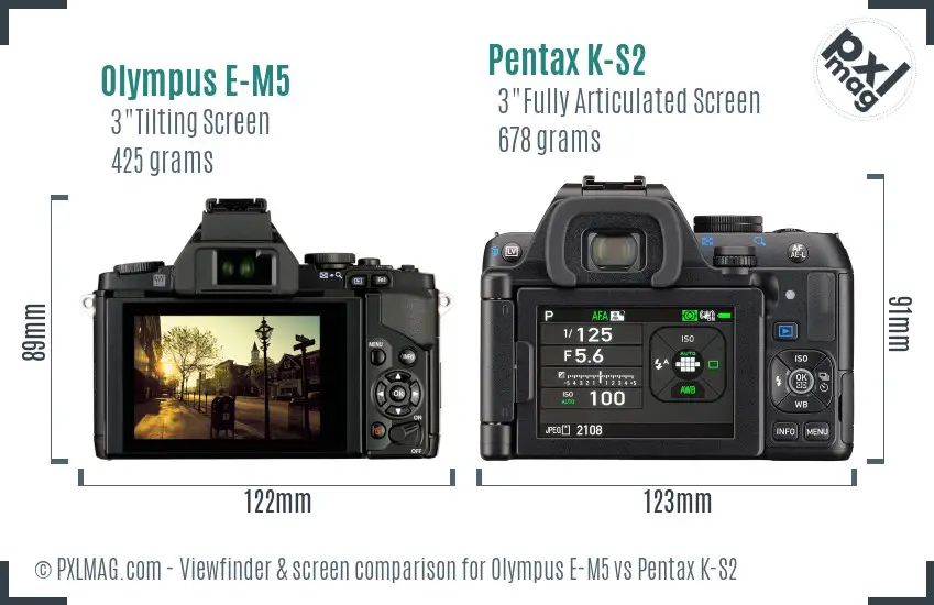 Olympus E-M5 vs Pentax K-S2 Screen and Viewfinder comparison