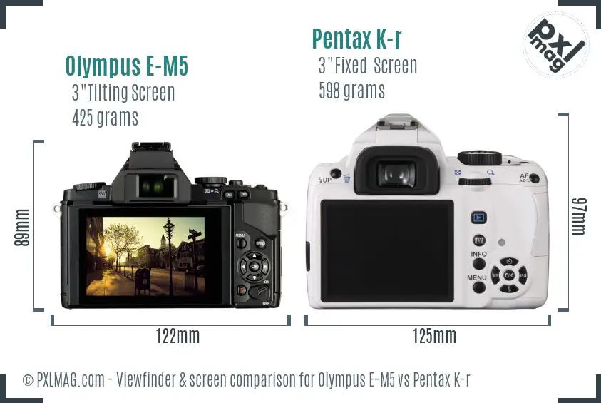 Olympus E-M5 vs Pentax K-r Screen and Viewfinder comparison