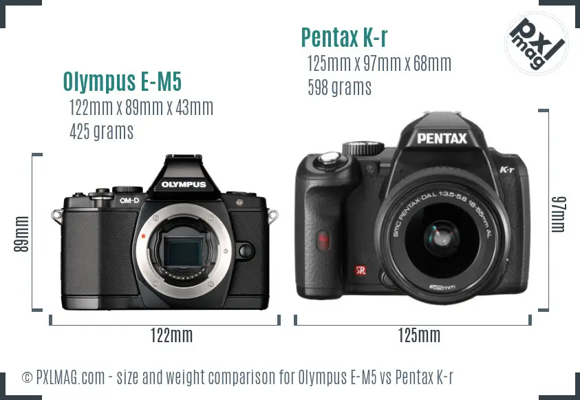 Olympus E-M5 vs Pentax K-r size comparison