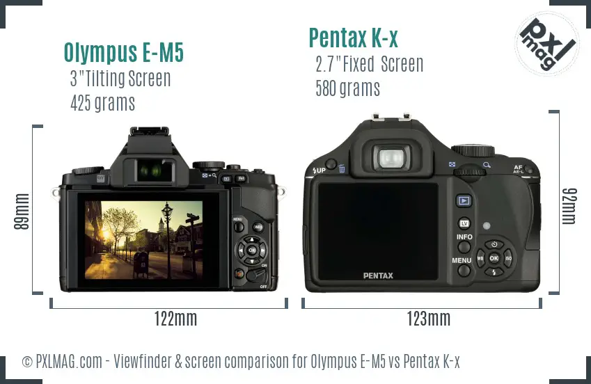 Olympus E-M5 vs Pentax K-x Screen and Viewfinder comparison