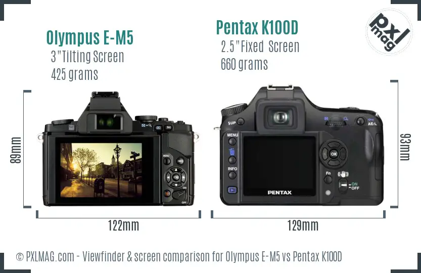 Olympus E-M5 vs Pentax K100D Screen and Viewfinder comparison