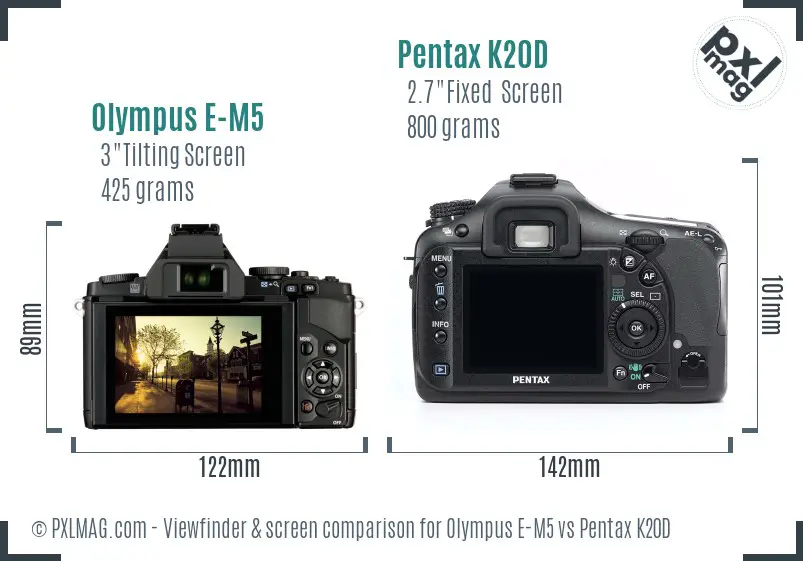 Olympus E-M5 vs Pentax K20D Screen and Viewfinder comparison