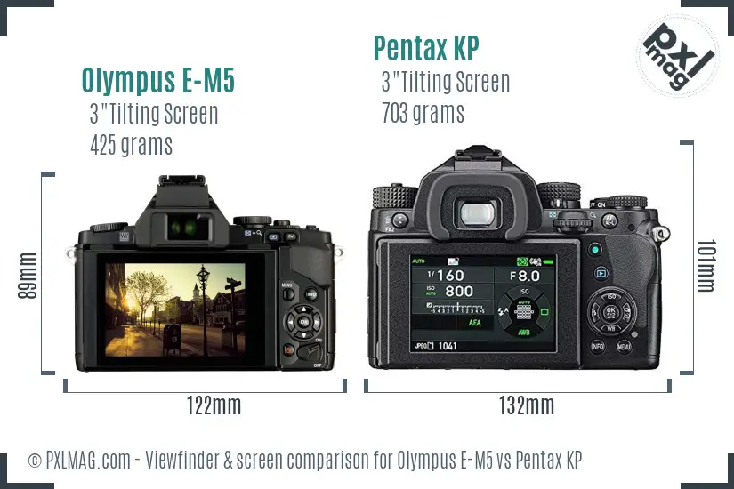 Olympus E-M5 vs Pentax KP Screen and Viewfinder comparison